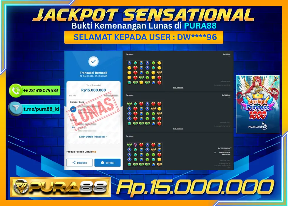 PURA88 JACKPOT STARLIGHT PRINCESS 1000 Rp 15.000.000,- LUNAS